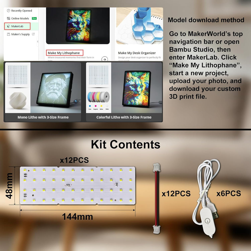12PCS Lithophane LED Backlight Board Kit KC009 KC010 for Bambu Lab H2C/X1/P2S...