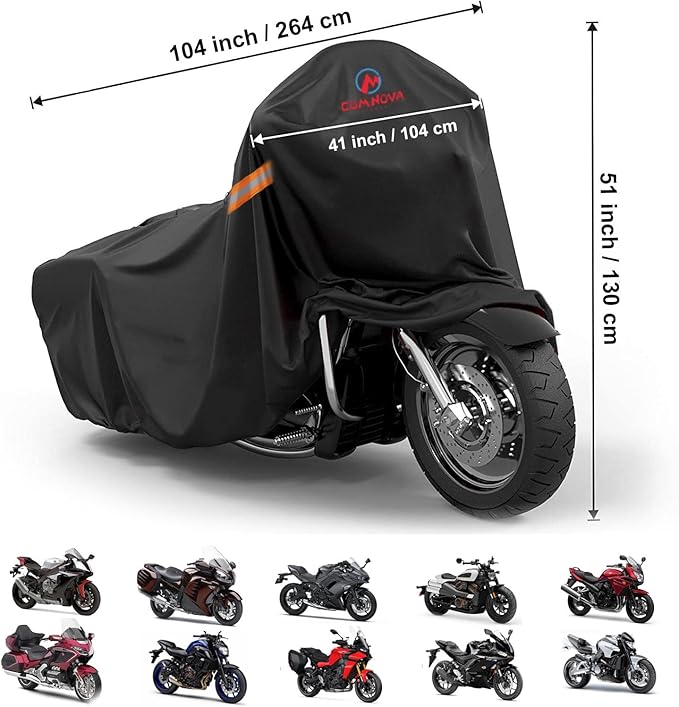 Comnova Motorcycle Cover 104 Inch, 600D Universal Motorcycles Cover Waterproof