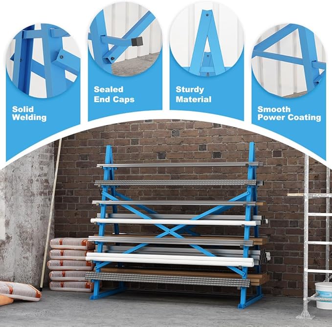 Yeeoy Steel Horizontal Storage Rack, 7 Tier Detachable Lumber Storage Rack