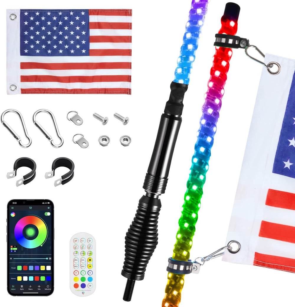 Ehaho 2 Pack 3FT Whip Lights with Spring Base,LED Whip Light with App & R...