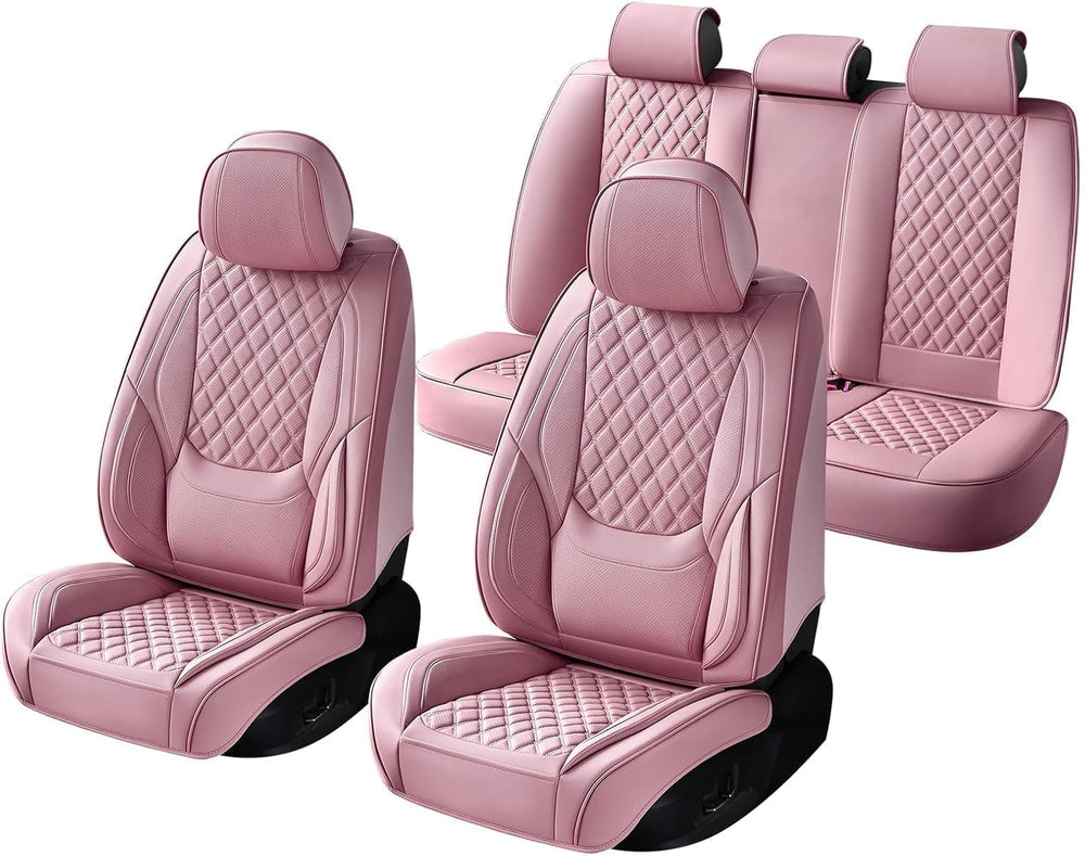 Pink Car Seat Covers Full Set,5 Seat Leather Seat Covers for Cars