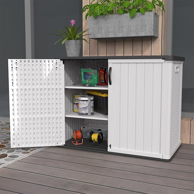 Patiowell 26 Cu.ft Plastic Outdoor Storage Shed w/o Shelf, Lockable Waterproof