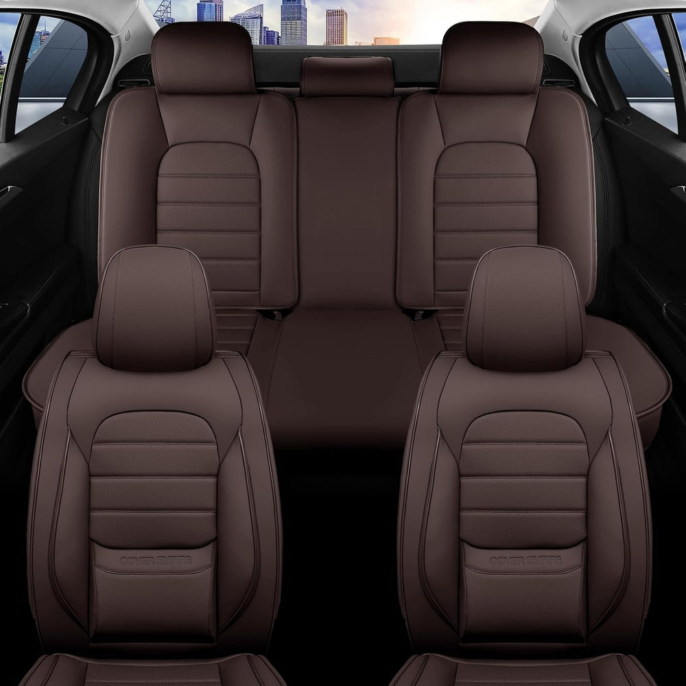 Brown Car Seat Covers Full Set, Universal Faux Leather Seat Covers for Cars 5...
