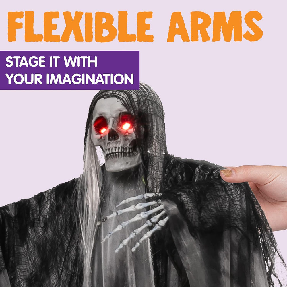 JOYIN Halloween Animated Hanging Grim Reaper Outdoor Decorations with Voice C...