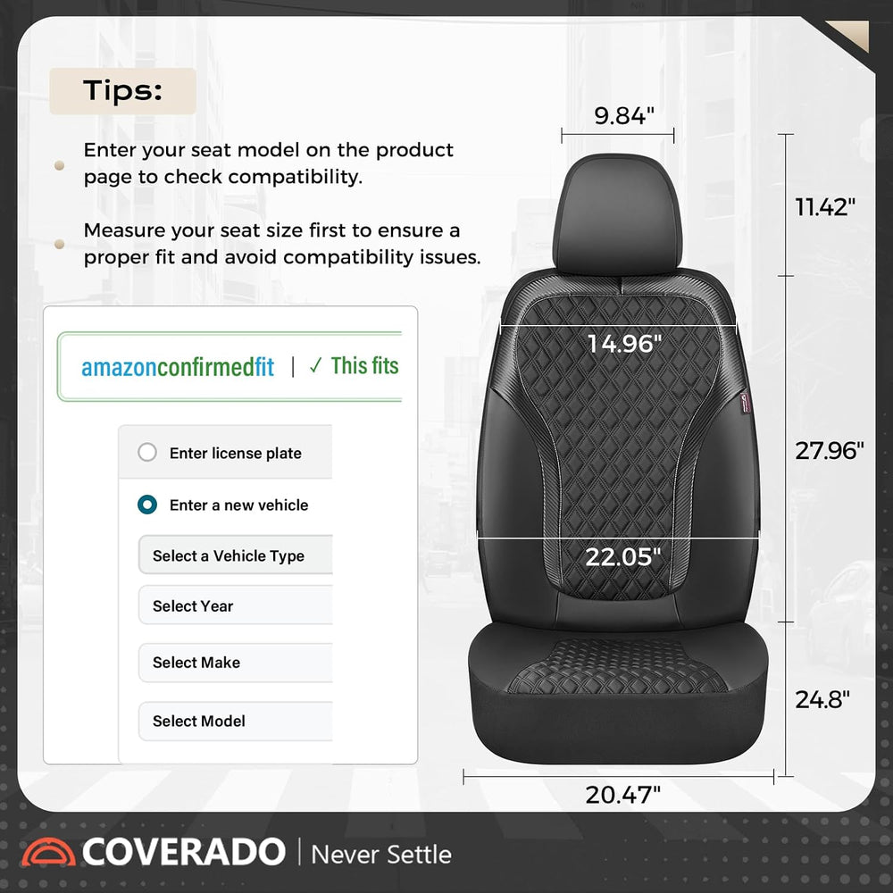Coverado Seat Covers Full Set, Luxury Leather Car Seat Cover with Carbon Fibe...