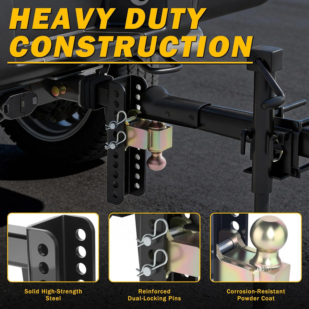 Adjustable Drawbar Trailer Hitch Fit for 2-Inch Receiver with 8" Drop/Ri...