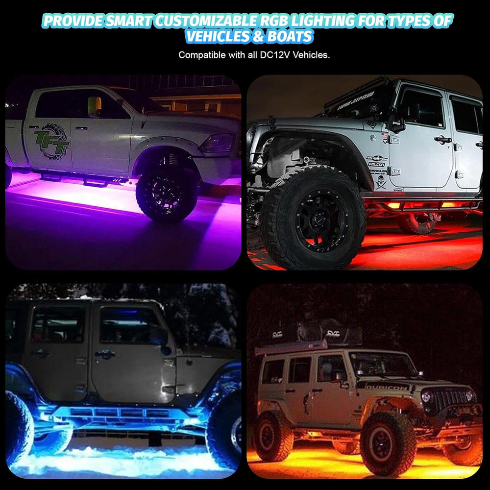 RGB LED Rock Lights Kit, 8 Pods Rock Light for Jeeps Truck Golf Cart ATV UTV ...
