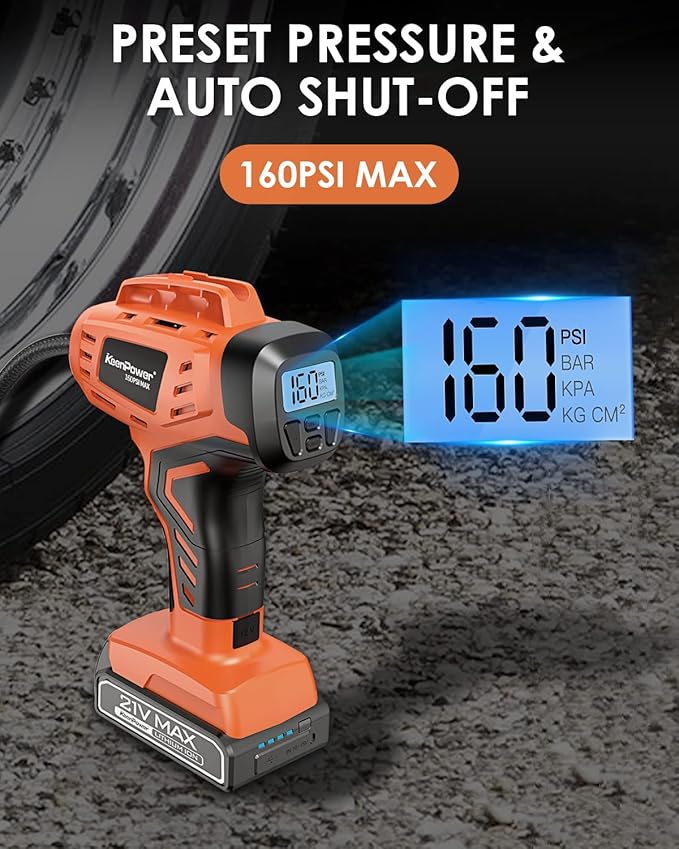 Tire Inflator Air Compressor, 21V Cordless Car Tire Pump
