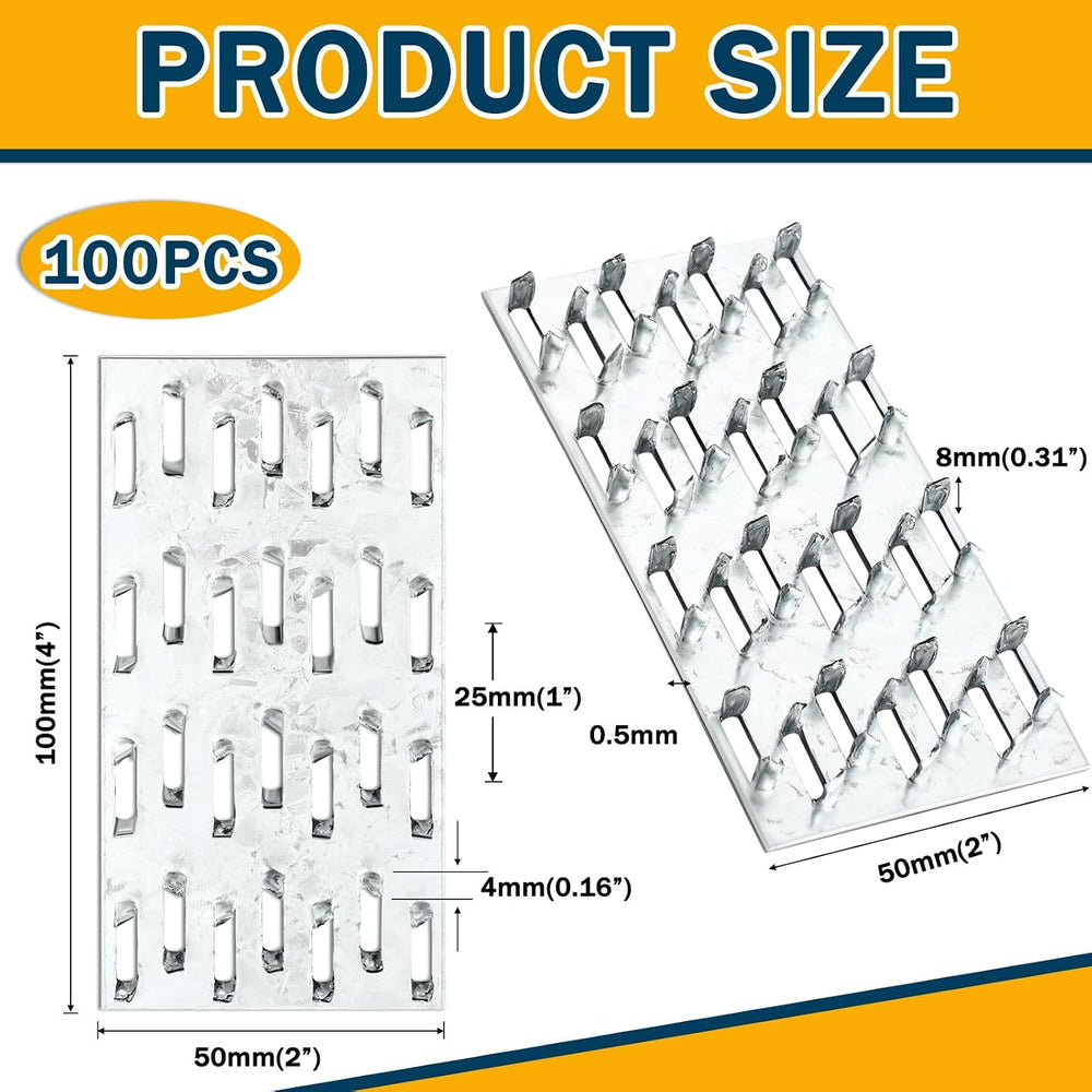 Shimeyao 100 Pcs 2x4 Inch Pronged Truss Mending Plates with 8mm Nail Teeth