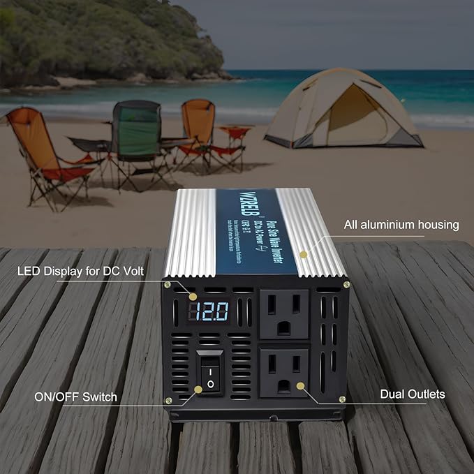 WZRELB 800W Pure Sine Wave Inverter 12V DC to 110V 120V AC, Car Power Inverter