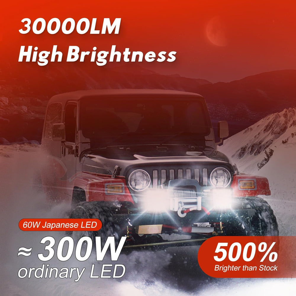 Firehawk LED Light Pods Bar 4 Inch 30000LM 60W Round Spot Flood Amber White D...
