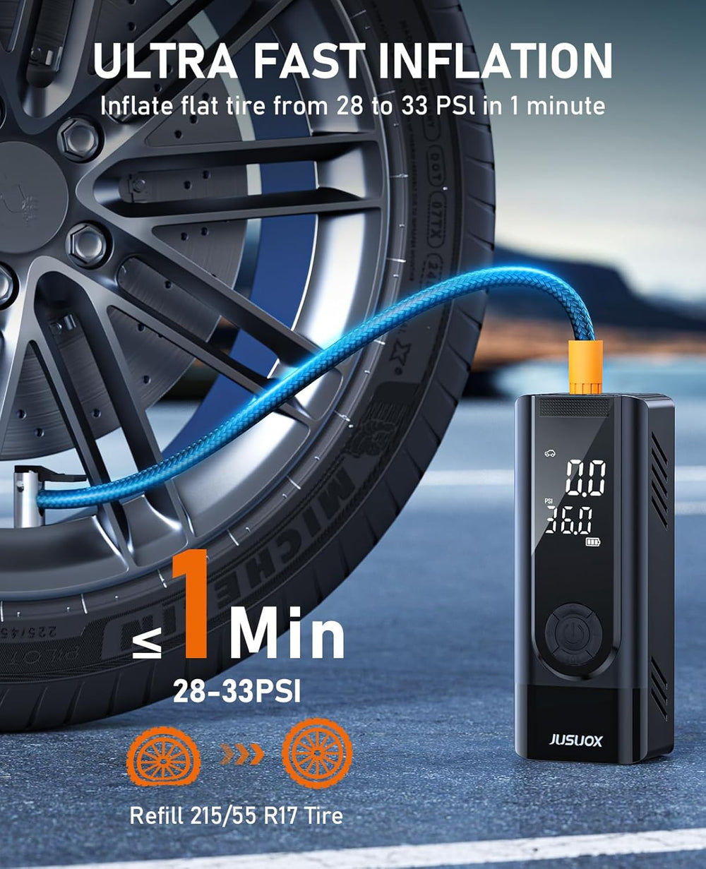JUSUOX Tire Inflator Portable Air Compressor, 150 PSI Dual Power