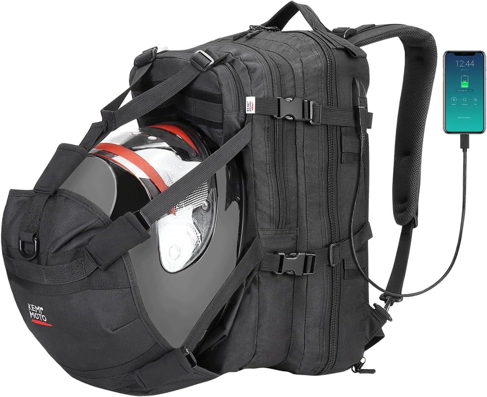 KEMIMOTO Motorcycle Helmet Backpack, 37L Large Capacity Helmet Bag with USB C...