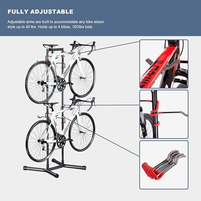 teraysun Indoor 4 Bike Storage Rack, Adjustable Arm Hook