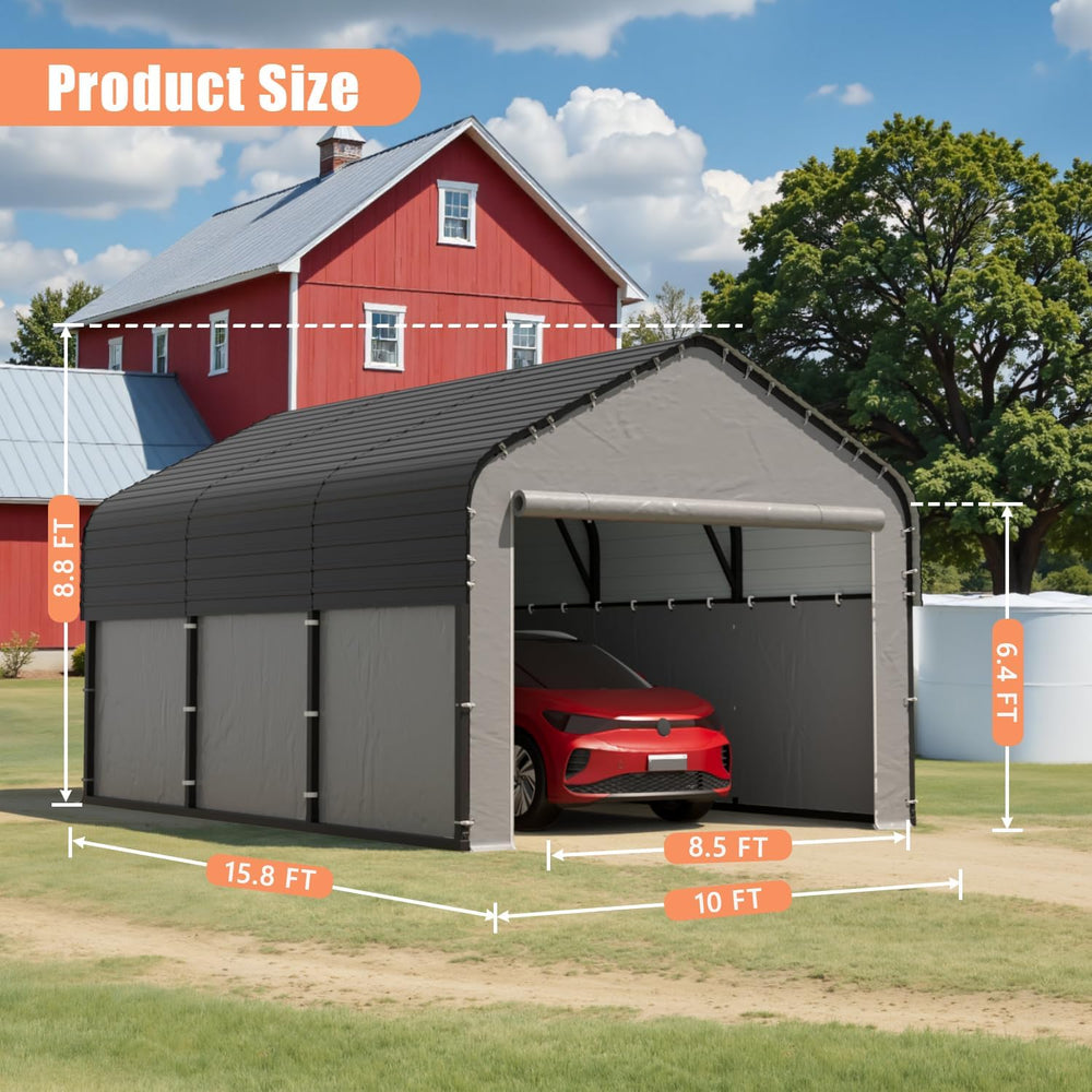 10x16 Heavy Duty Metal Carport, All-Weather Enclosed Car Garage