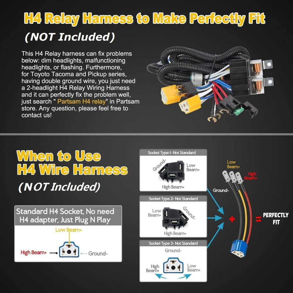 Partsam 2PCS Rectangle H6054 LED Headlights 5x7 7x6 Headlamp Hi/Low Sealed Be...