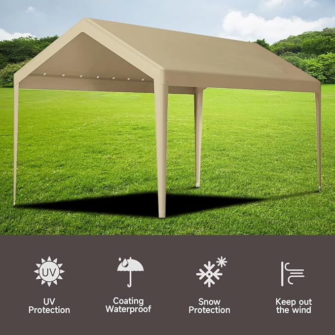 Rutile 10 x 20 FT Carport Replacement Cover, Heavy Duty Car Tarp Canopy Tent