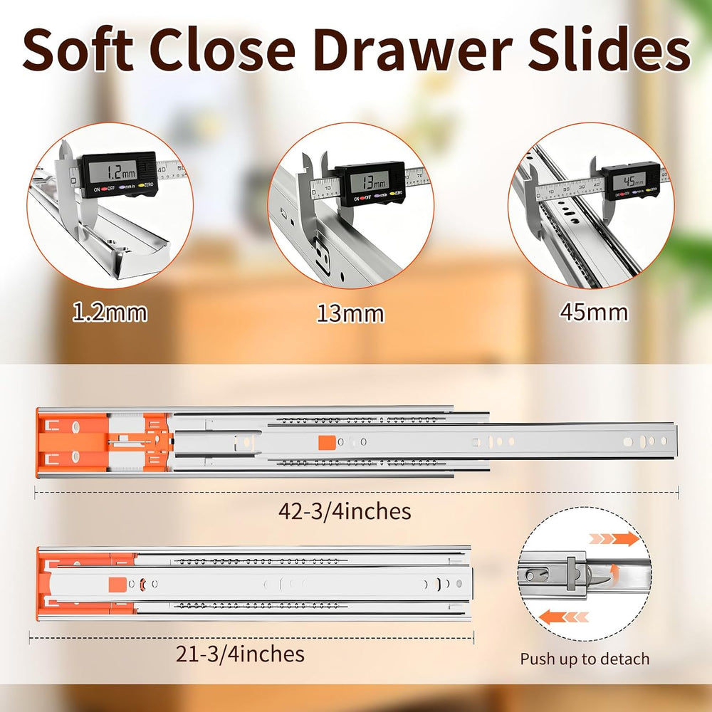 22" Soft Close Drawer Slides, Stainless Steel Full Extension Side Mount ...