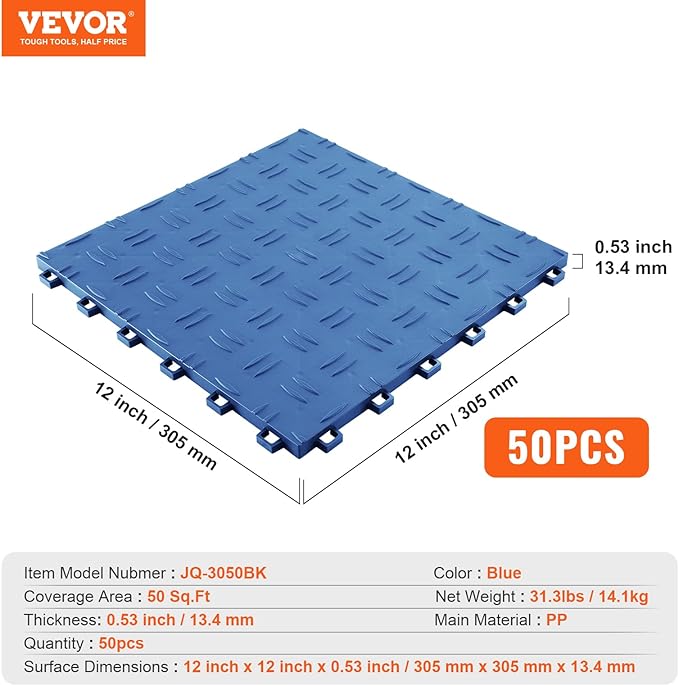VEVOR Interlocking Garage Floor Covering Tiles, 50 Pack, Non-Slip Double-Sided
