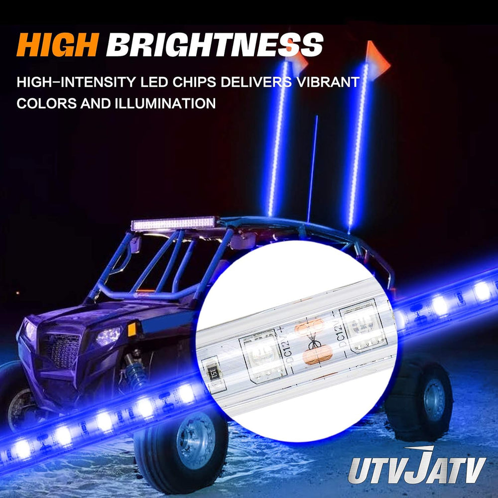 4ft LED Whip Blue Lights Waterproof Flag Pole Safety Antenna with Flag for Ca...