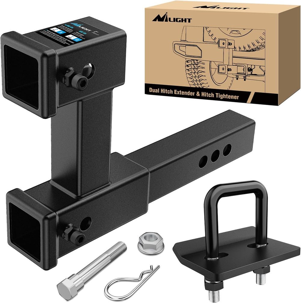 Nilight Dual Hitch Extender to 10", Rise Drop 7-1/2 inch w/Hitch Tightener