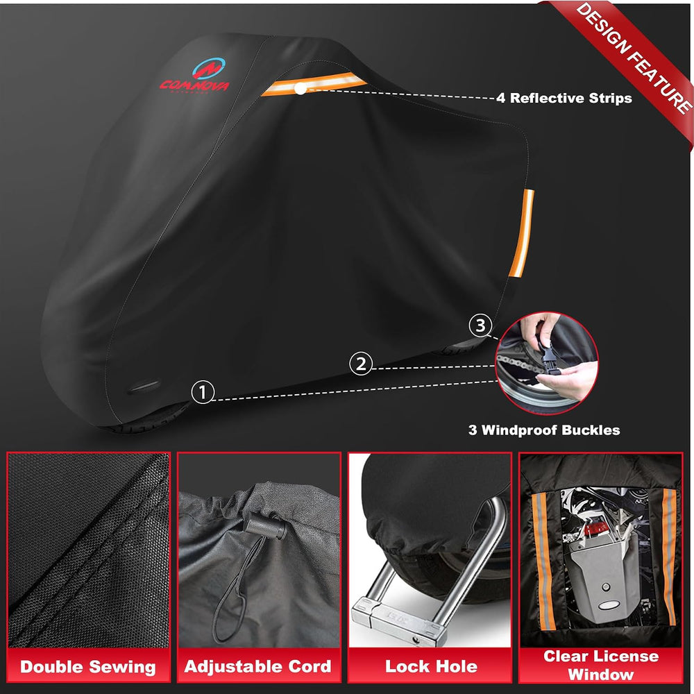 Comnova Motorcycle Cover 91 Inch - 600D Outdoor Moped Cover with Lock Hole Un...