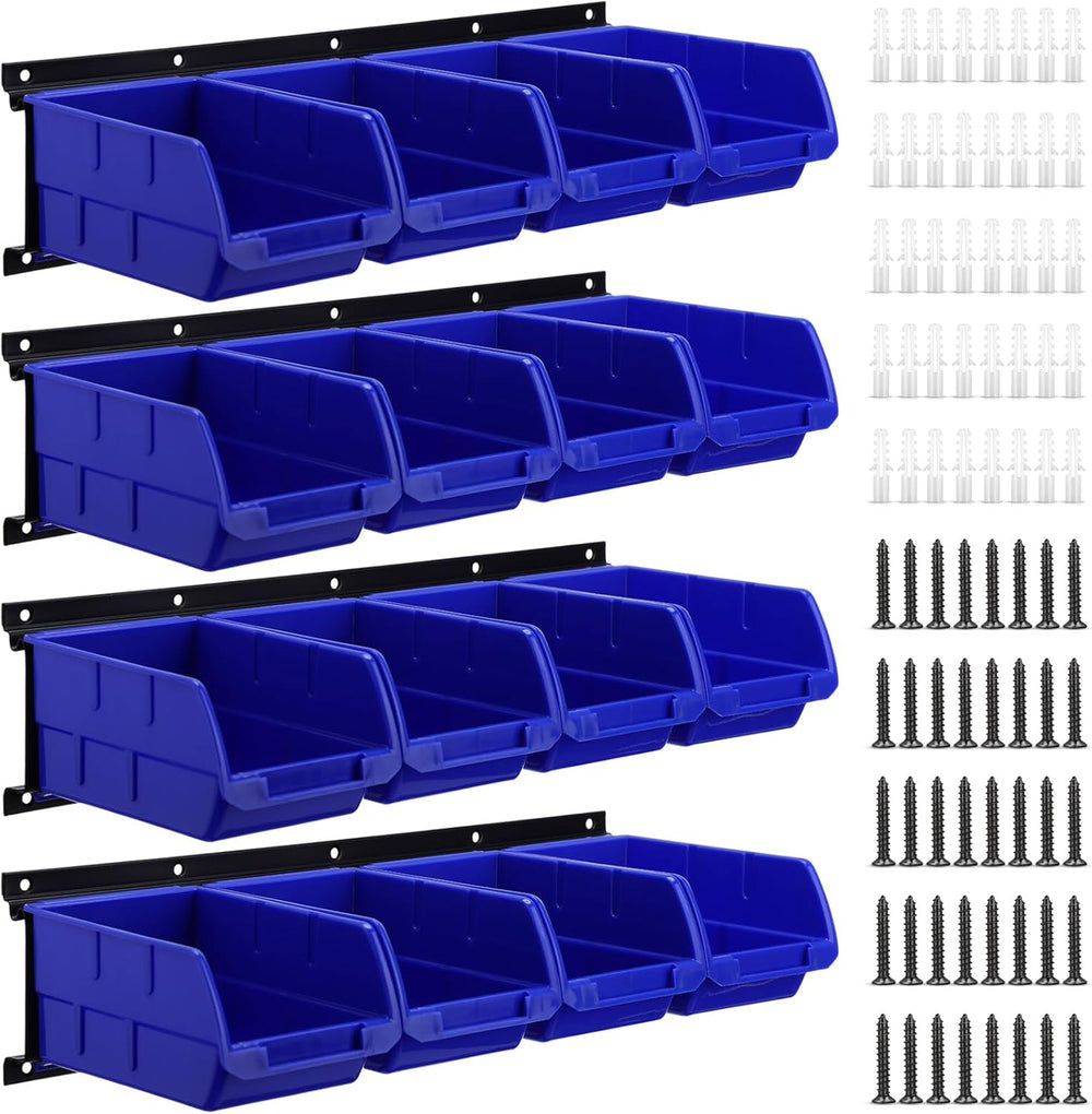 Maitys Wall Mounted Storage Bins Parts Plastic Hanging Stackable, Blue