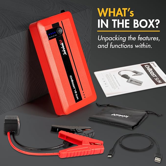 Wagan EL7601 iOnBoost V8 Slim Jump Starter 1200A Peak 12V Portable Lithium Car