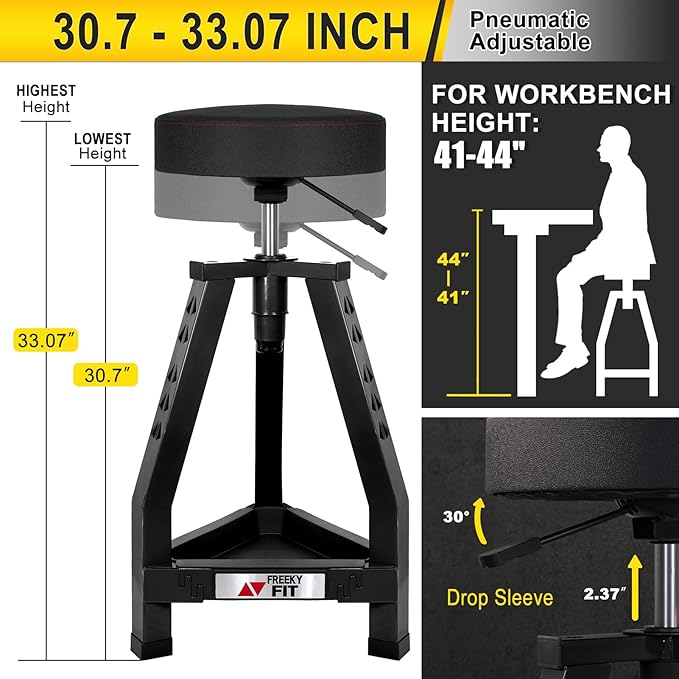 Adjustable Tall Shop Stool, Mechanic Garage Bar Stool Chair, Work Metal Chair