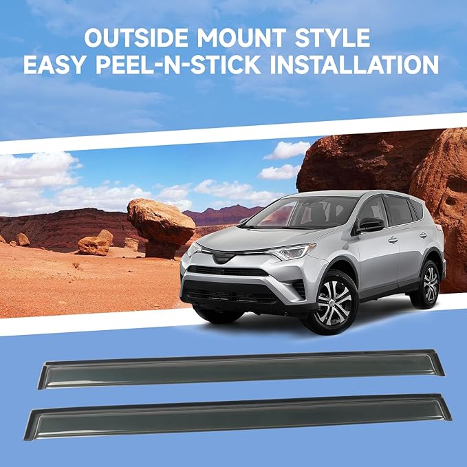 4PCS Rain Guards Fit for 2013-2018 Toyota RAV4 LE XLE SE, Tape-on Outside Mount