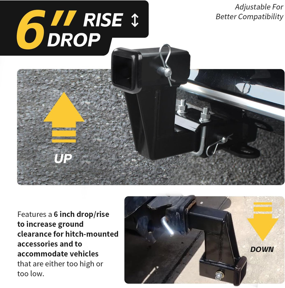 MaxxHaul Trailer Hitch Riser for 2" Receivers, 6" Rise or Drop Soli...