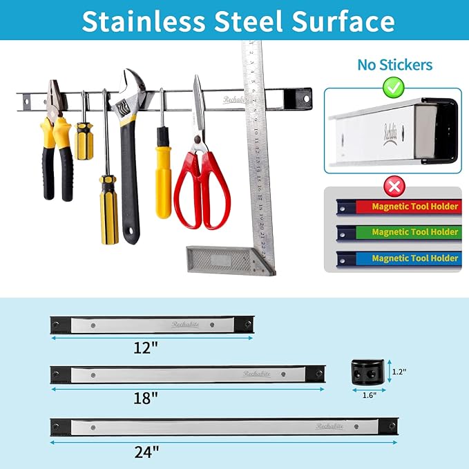 6 Pieces 18" Magnetic Tool Holder Strip, Stainless Steel Surface Tool Ma...