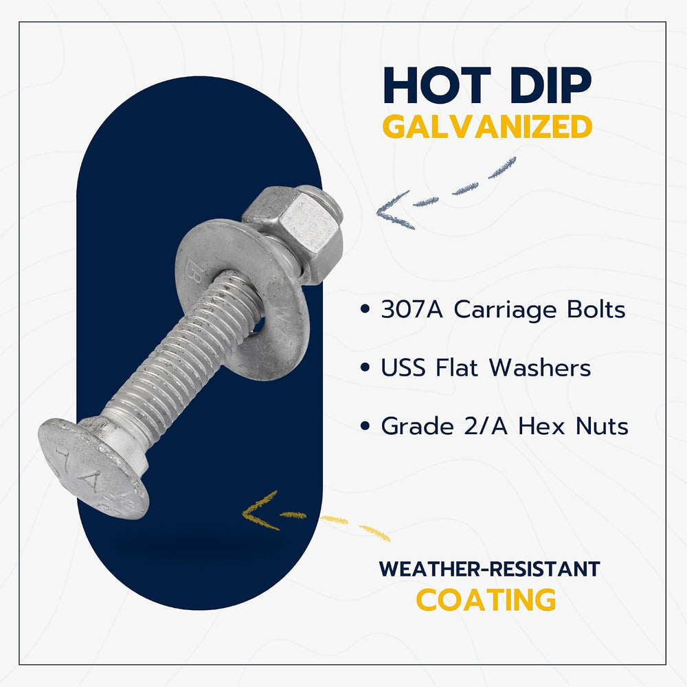 1/2" x 3" (25 Pack) Galvanized Carriage Bolt Kit Grade 307A Include...