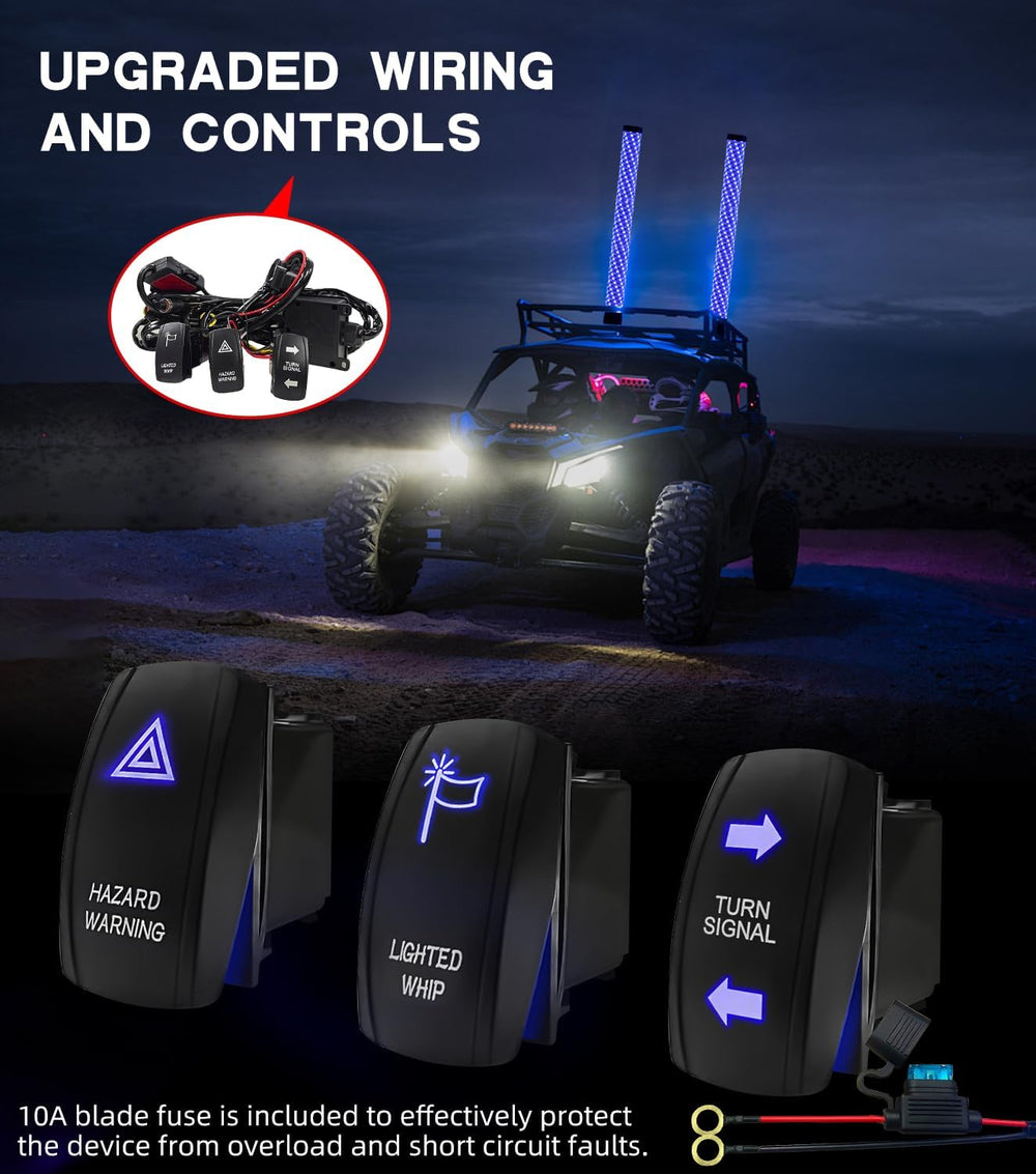 ZIMABLUE 2PC 2FT Fat Whip Lights for Side by Side, App & Remote Control R...
