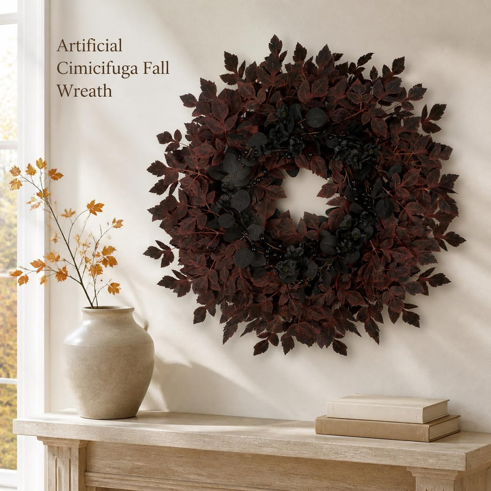 Agusbagli 28’’ Halloween Wreath for Front Door, Burgundy Fall Wreath