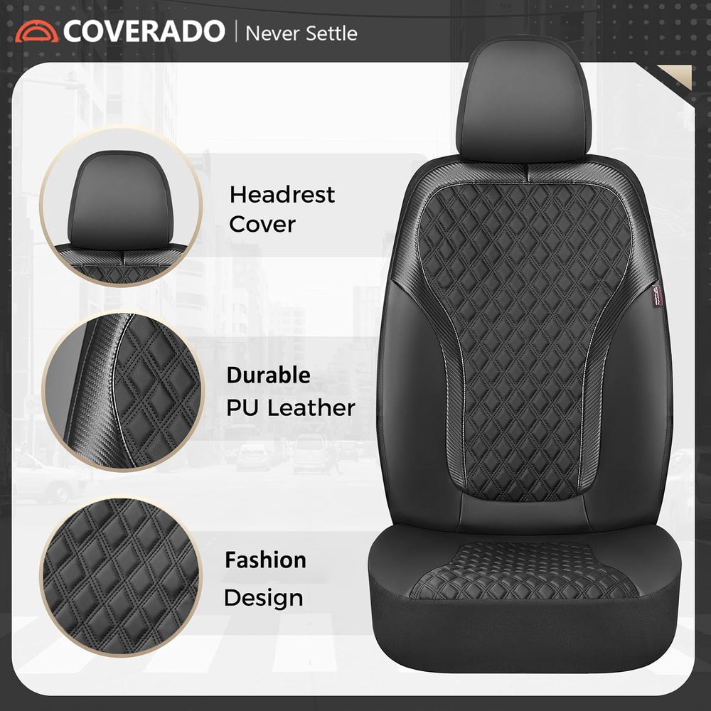 Coverado Front Seat Covers, 2-Pack Luxury Diamond Leather Car Seat Cover with...
