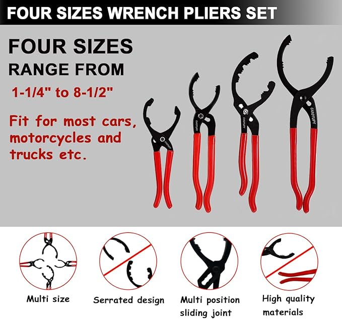 5Pcs Adjustable Oil Filter Pliers Set, Universal Oil Filter Removal Tool