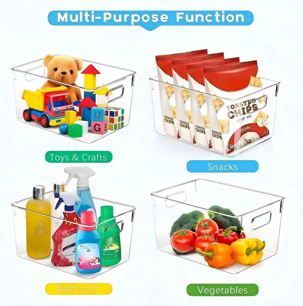 SKTEET Set of 8 Clear Plastic Storage Bins, 4 Large and 4 Small Stackable Sto...
