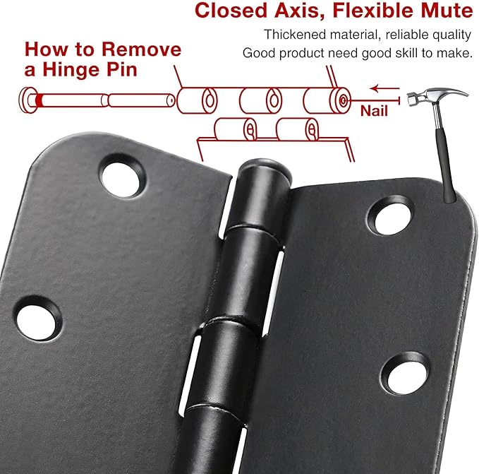 24 Pack Matte Black Door Hinges 3.5 x 3.5 Inch Interior 3 1/2 Inch Door Hinges