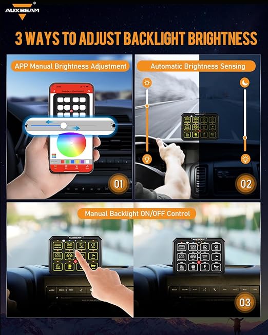 Auxbeam 12 Gang Switch Panel Bluetooth RGB AC-1200
