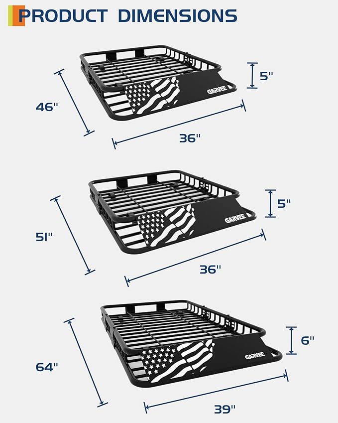 46" x 36" Universal Roof Rack Carrier Basket, 200 Lbs Capacity Car ...