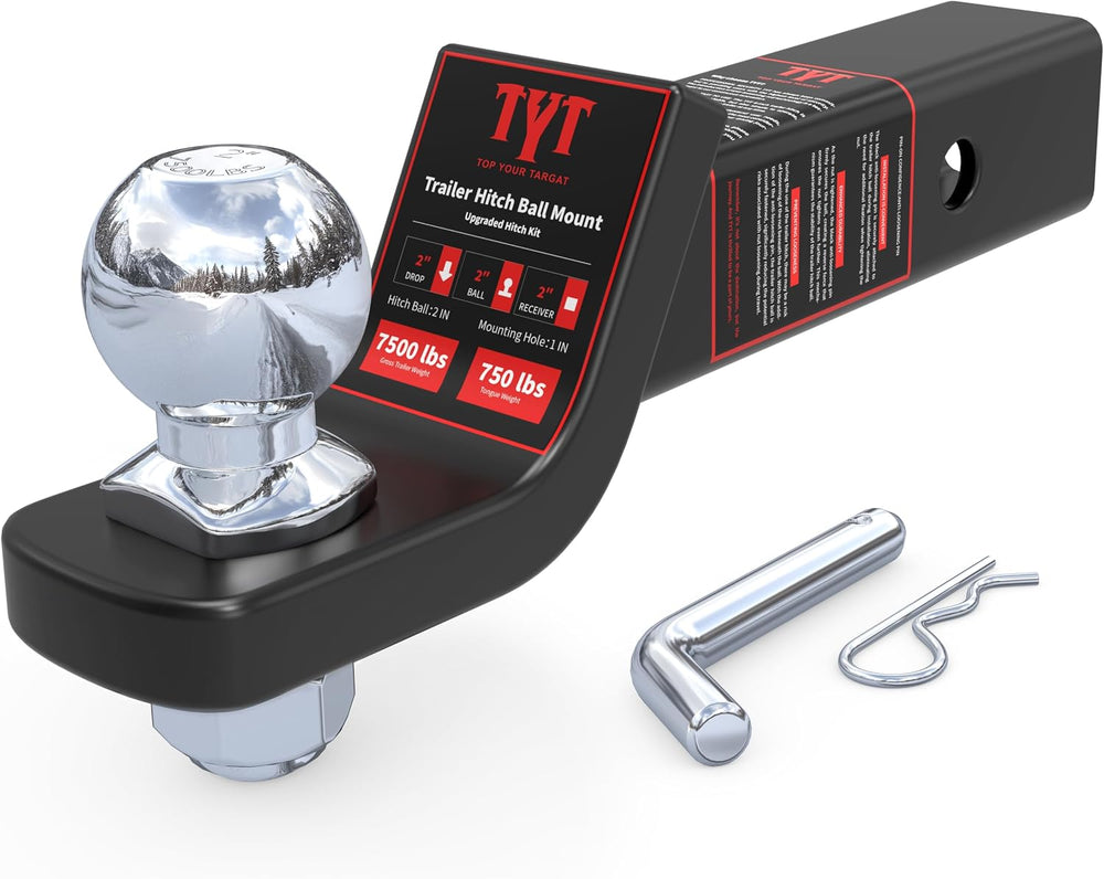 TYT Trailer Hitch Ball Mount with 2 Inch Ball & Pin, Fits 2 Inch Receiver...