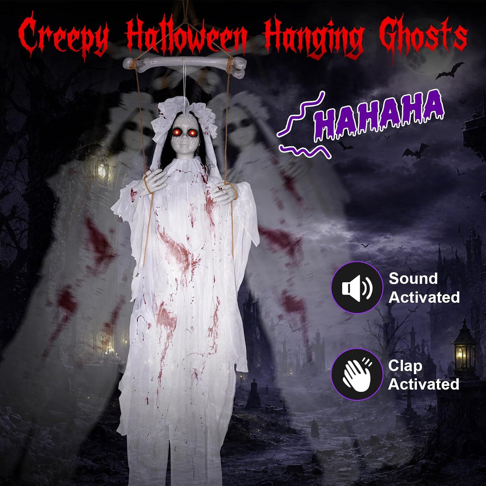 56" Halloween Swinging Ghost Girl Hanging Prop Indoor Outdoor Decorations