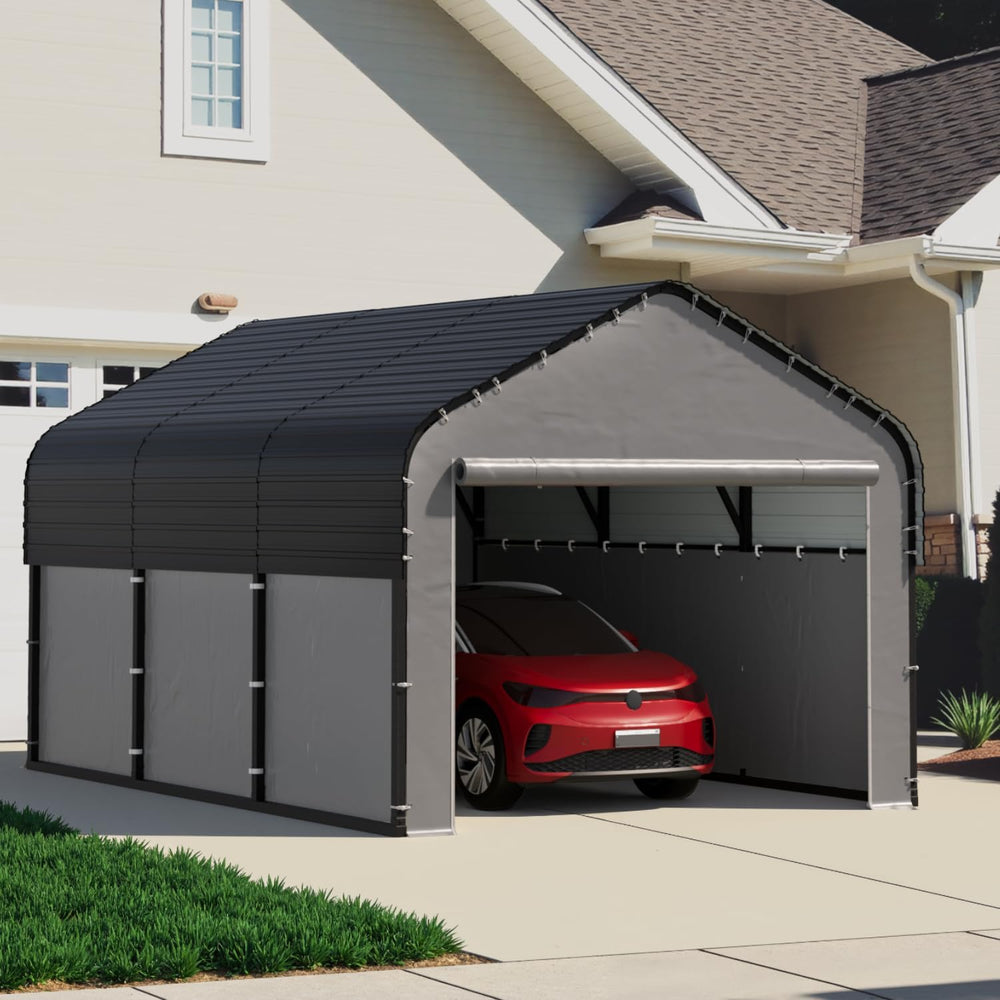 10x16 Heavy Duty Metal Carport, All-Weather Enclosed Car Garage