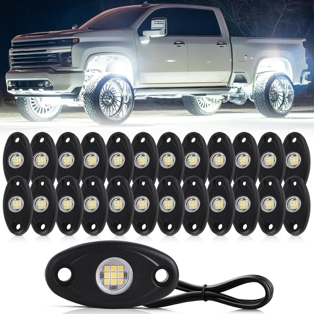 24 Pods White Led Rock Lights,Automotive General Under Body Neon Glow Led Pur...