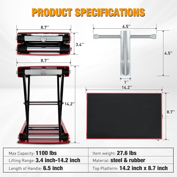 Nilight Motorcycle Lift Jack 1100 LBS Scissor Jack Stand Lift from 3.4" ...