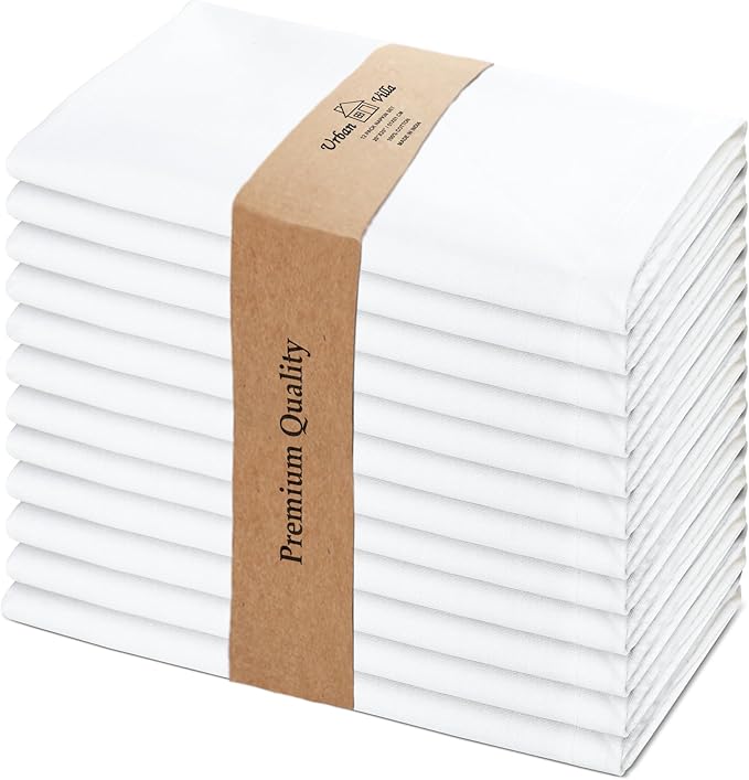 Urban Villa White Cloth Napkins Set of 12 100% Cotton Dinner Napkins Cloths W...