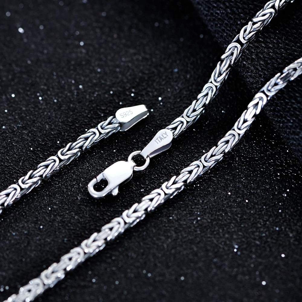 925 Sterling Silver 2.5mm Solid Byzantine Chain Link Necklace for Men Women O...