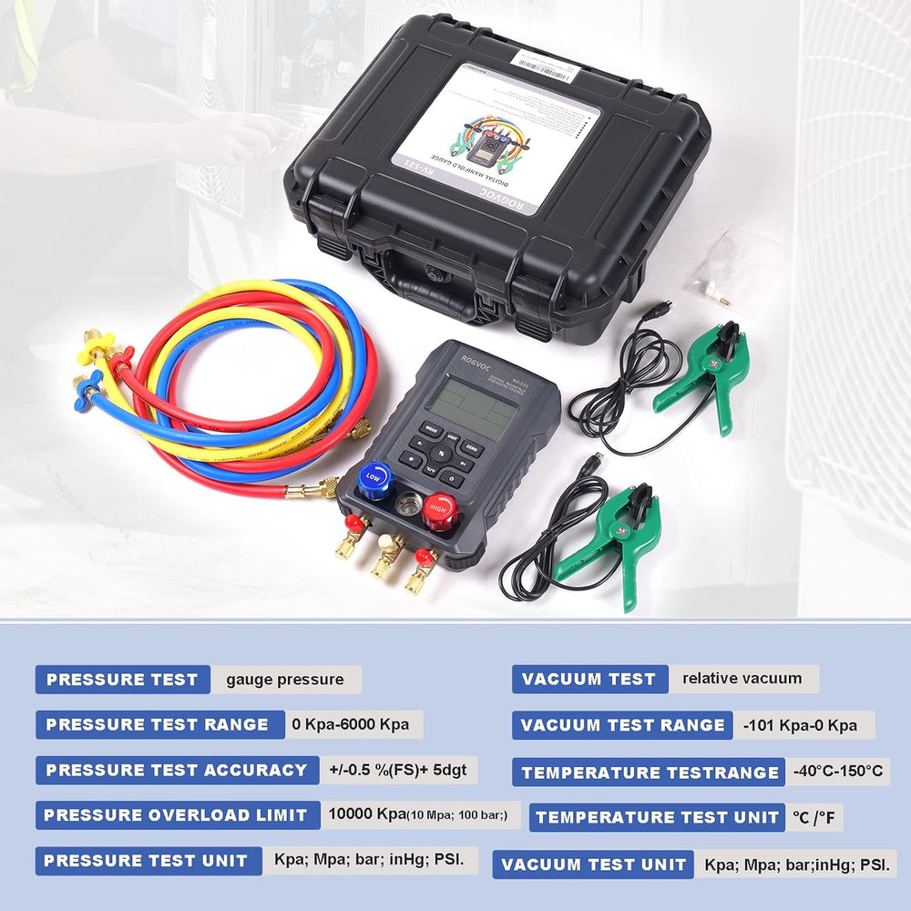 3-Way Digital Manifold Gauge, HVAC Refrigerants AC Gauges Set