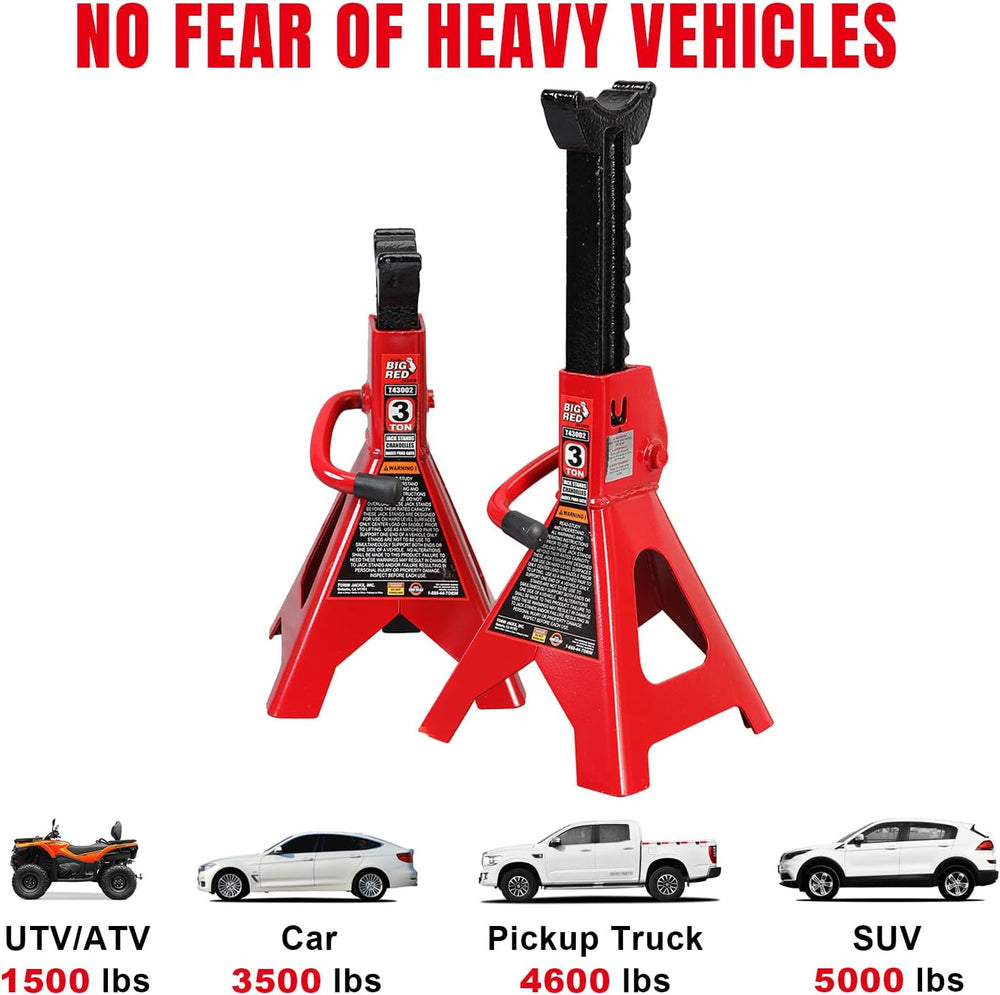 Big RED 3 Ton (6000 LBs) Jack Stands, with Adjustable Lock Car Jack Stand, Fi...